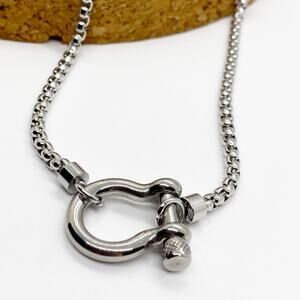 NEW Chunky Silver Lock Statement Necklace